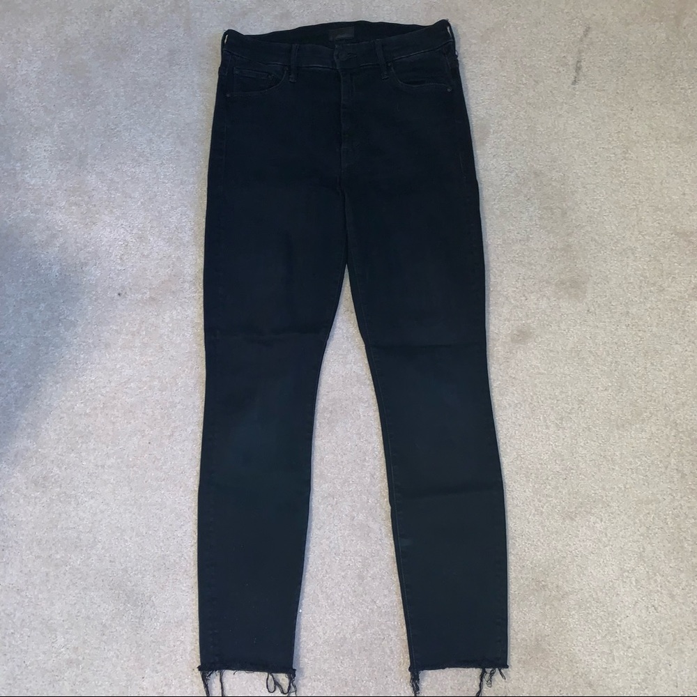 Mother Denim Jeans Black Skinny Raw Hem Size 27